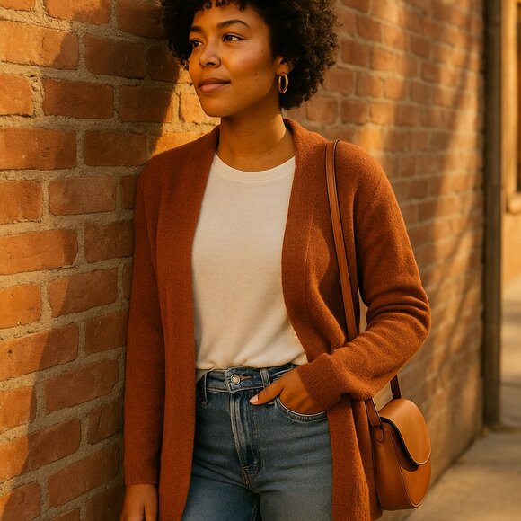 Madewell Merino Wool Alpaca Blend Open Front Cardigan Rust Brown Size Small S - Picture 1 of 11
